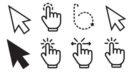 Fototapeta premium Collection diverse mouse cursor pointer hand and selection icons simple outline graphics.