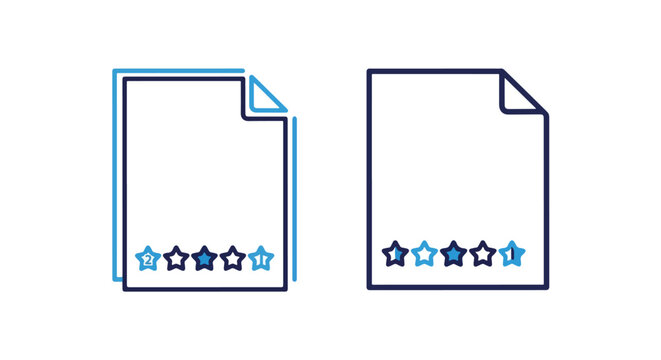 Document rating review star vector icons: Glyph and solid icon set - Icon vector - logo icons. Blue, Black and white icons