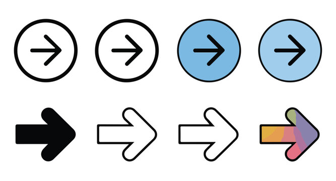 Arrow icon set in circles and solid fill for navigation next forward choice.