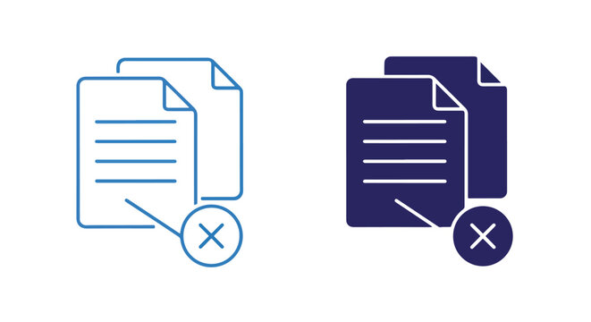 Document delete vector icon set errors: Glyph and solid icon set - Icon vector - logo icons. Blue, Black and white icons