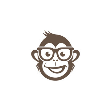 Brown Monkey Mascot Head Illustration Wearing Thick Rimmed Glasses for Modern Branding