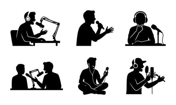 Podcast Creator Silhouettes with Microphones