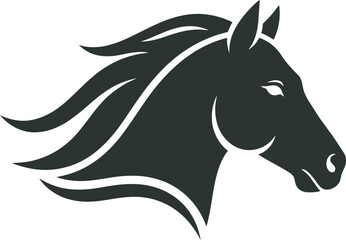 Black horse head silhouette with flowing mane © BipashaSketches 