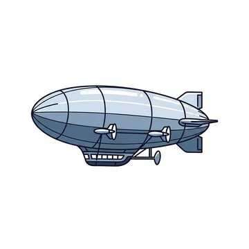 Vintage airship or zeppelin illustration, classic dirigible balloon for aerial transportation, retro steampunk style aircraft with propellers and passenger cabin, isolated on white background