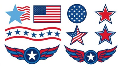 Obraz premium USA Flag Stars Stripes Wings Patriotic Elements Collection