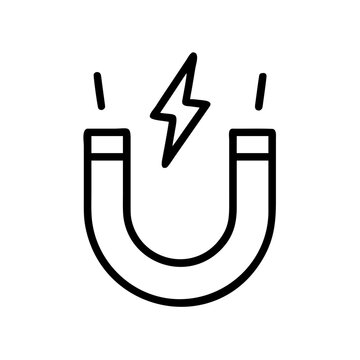 Horseshoe electromagnet with lightning bolt, magnetic field symbol.