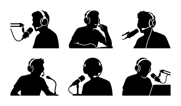 Podcast Host Silhouettes with Microphones