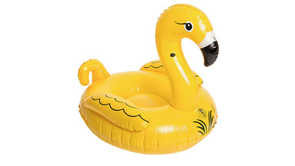 Yellow inflatable flamingo pool float ring toy isolated on transparent background cut out © Ivan