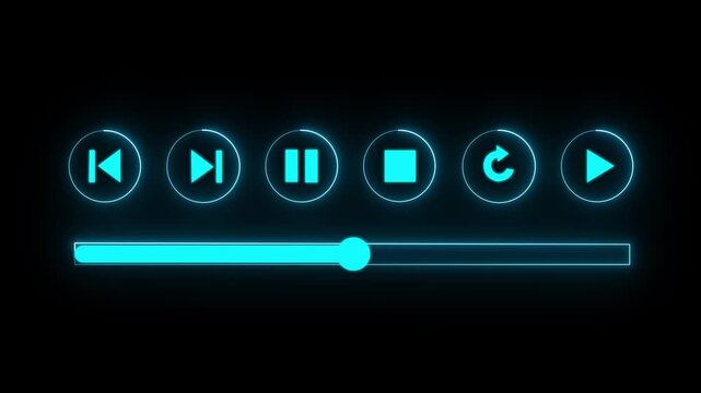 music play bar or music loading bar icon animation. play pause icon. social media timeline bar on black screen, music scroll bar animation. animation music audio player. timeline player loading line