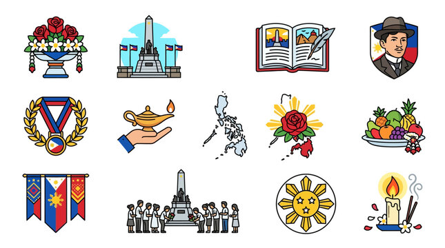 Colorful illustrations of Philippine symbols and culture