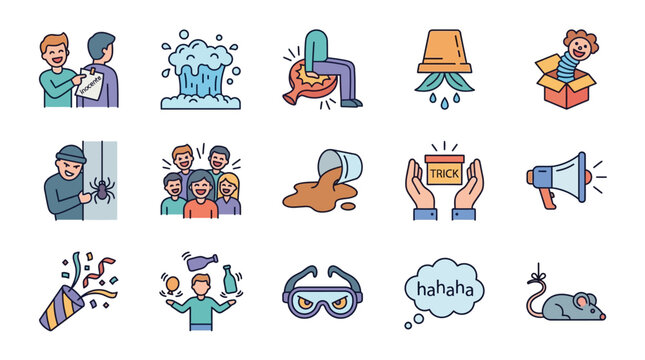 Colorful illustrations of playful activities and pranks