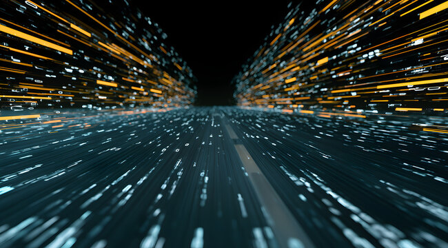 Data streaming and binary data progressing on the digital path - AI, artificial intelligence concept - 3D image