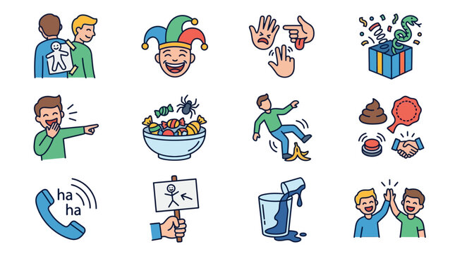 Colorful illustrations of playful pranks and reactions