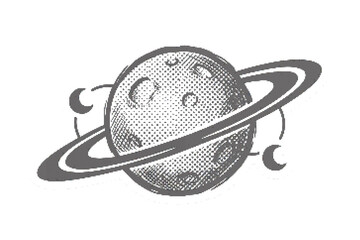 Monochrome vector planet sticker with rings and moons © Msbhai