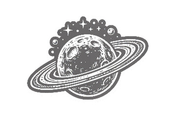 Monochrome vector illustration of a planet with rings in space © Msbhai