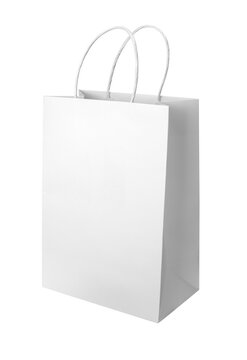Blank White Paper Shopping Bag Mockup with Handles Isolated on White Background