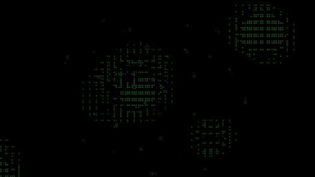 Abstract Green Digital Glitch Data Stream on Black Background. 4K Video