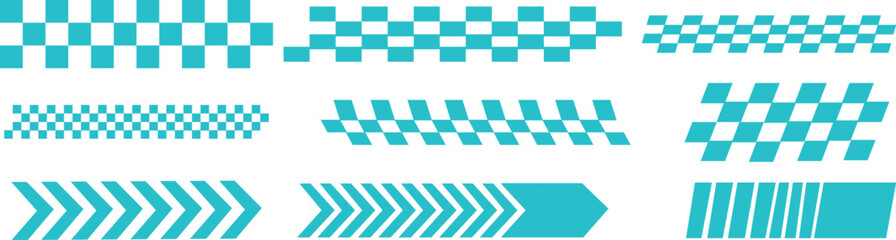 Racing stripe vector graphics with finish line checkered flag and racing car elements. Speed emblem collection © fatima