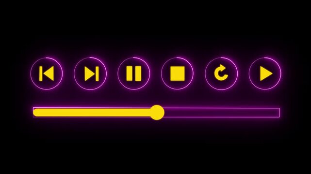 music play bar or music loading bar icon animation. play pause icon. social media timeline bar on black screen, music scroll bar animation. animation music audio player. timeline player loading line