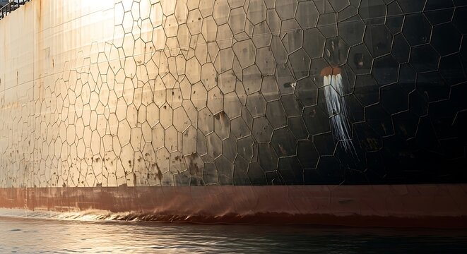 Close-up of Industrial Ship Hull with Hexagonal Texture