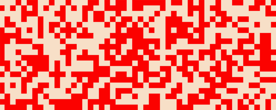 Abstract red pixel mosaic particles moving on black background, seamless loop. Animation. Dynamic animated vintage background with blinking squares.