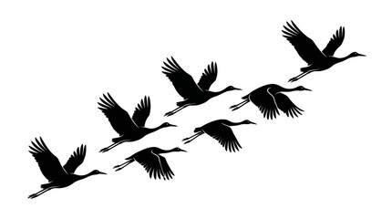 Obraz premium Silhouette Illustration of a Flock of Migratory Birds Flying in Formation