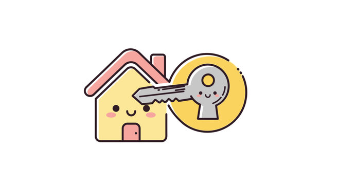 Cartoon house key illustration with lock and smile for real estate concept