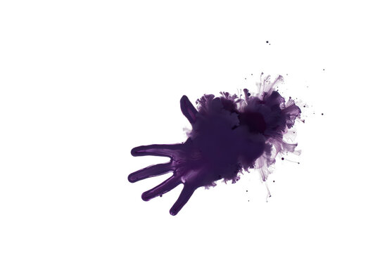 A dynamic purple liquid splash featuring a textured cloudy center and elongated finger-like extensions isolated on a transparent background