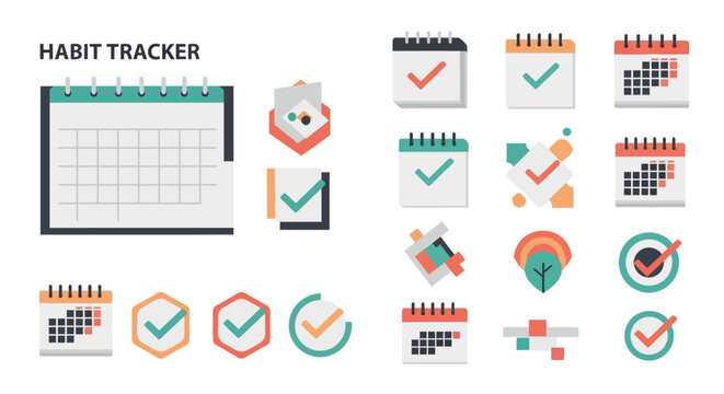 Habit Tracker Calendar and Checklist Icon Set