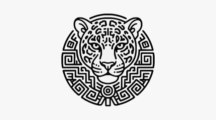 Jaguar Head Emblem with Ancient Geometric Patterns. © Areda