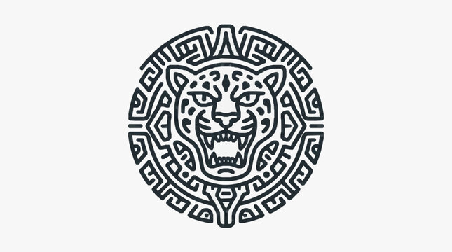 Jaguar Head Emblem Tribal Design.
