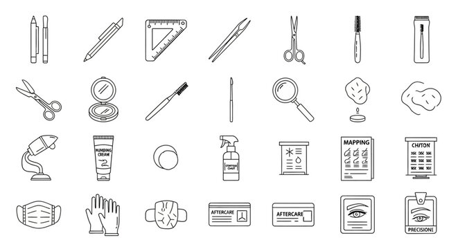 Eyebrow Microblading and Permanent Makeup Icon Set