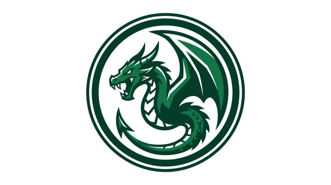Minimalist green dragon logo in circular frame.