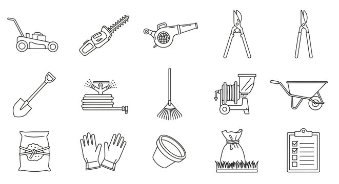 Gardening Tools Icon Set Outline