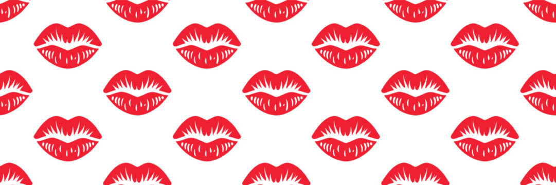 Red Lips Pattern on White Background