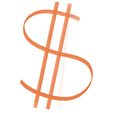 hand drawn dollar symbol orange brush stroke currency sign sketch isolated transparent background