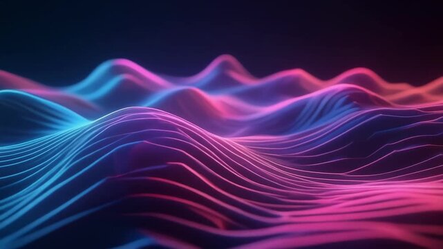 Abstract Neon Waveform Landscape with Pink and Blue Glow.
