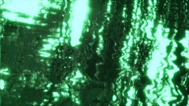 Glitchy green pixelated digital noise texture with vertical lines, retro electronic signal interference, distorted data