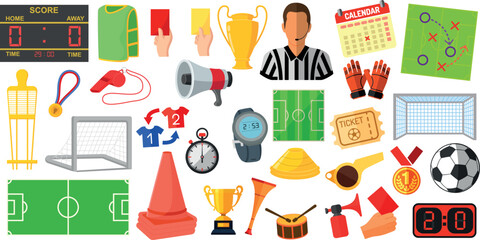 Football Equipment Collection with Boots Referee Cards Goal Net Stadium and Training Accessories © Haider