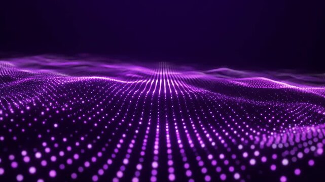 Abstract Digital Purple Wave Particles Flowing Background.