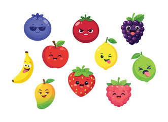 Fototapeta premium Cute Fruits Collection Set Mascot Characters Bundle | Tropical and Fresh Fruits Clipart Pack