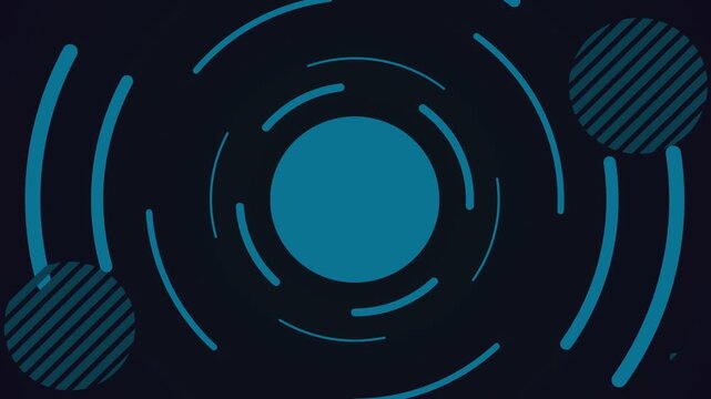 Dynamic abstract video showing concentric rings and circles in blue turquoise tones with spinning motion and subtle shadows