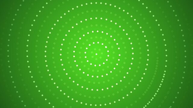 Video sequence featuring emerald green concentric rings of light with a dot matrix radiating outward in a smooth abstract motion suitable for technology and design projects
