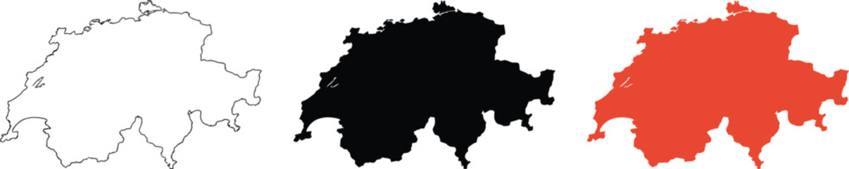 Switzerland map icons, outline, silhouette and national flag isolated on white background for geography, navigation, and travel projects.  © Mr. Tasin