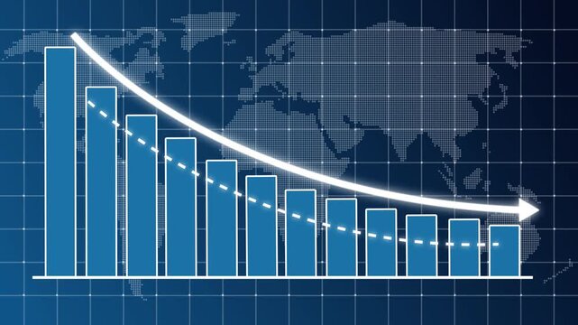 Abstract decreasing business graph chart animation background. Indicate revenue decline, financial loss, negative growth, and market decrease performance 4k