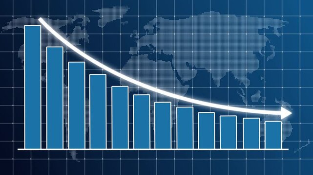 Business graph shows revenue decline, financial loss, negative growth, and market decrease performance, Abstract decreasing business graph chart animation background. Bad Economy concept