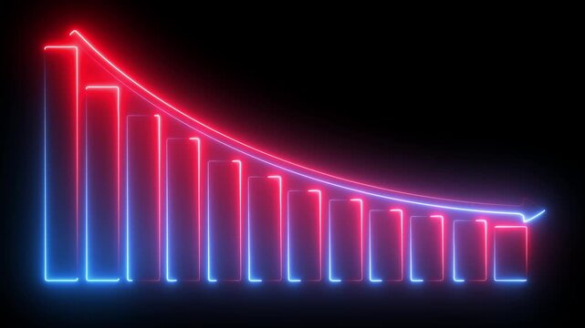 Neon line Abstract decreasing business graph chart animation background. Indicate revenue decline, financial loss, negative growth, and market decrease performance 4k video