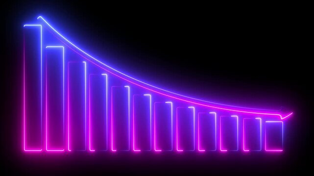 Neon line Abstract decreasing business graph chart animation background. Indicate revenue decline, financial loss, negative growth, and market decrease performance 4k video