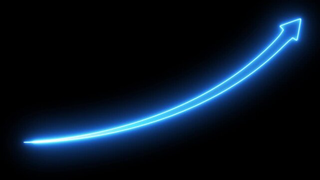 Digital neon sign business bar chart animation with rising arrow. Indicate strong revenue growth, financial success, marketing sales profit increase, positive analytics 4k Motion.