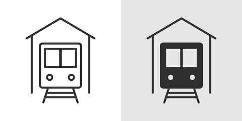 Train Station Icon represents railway terminals, passenger transit hubs, and transportation connectivity. © AQ Icons